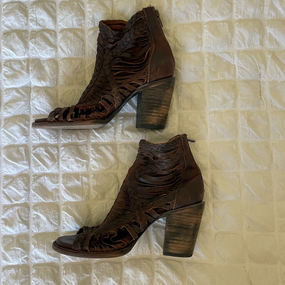 Freebird by Steven Brown Woven Leather Heeled Booties